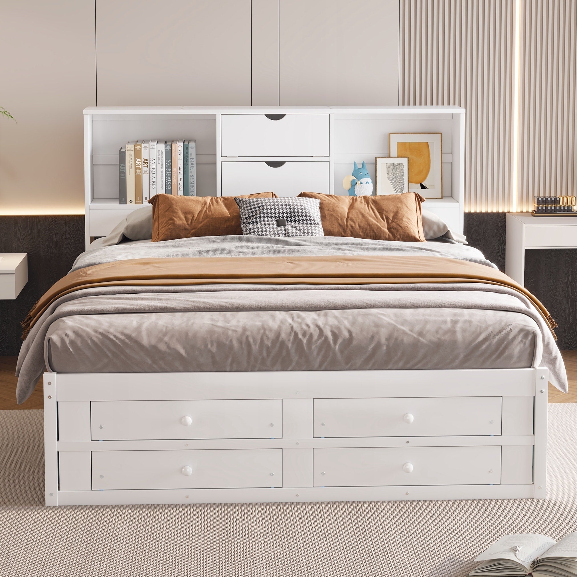King Size Platform Bed With Storage Headboard And 8 Drawers
