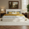 King Size Upholstered Bed Frame With Boucle Thick Wingback Headboard White