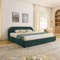 King Size Upholstered Bed Frame With Tall Headboard And Wheeled Drawer