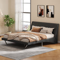 King Size Upholstered Bed Frame Pu Leather Platform Bed With Wave Like Curve Design And Trapezoidal Shaped Leg