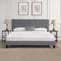King Size Upholstered Platform Bed Frame With Button Tufted Linen Fabric Headboard No Box Spring Needed