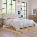 King Size Upholstered Platform Bed Frame With Wooden Slats