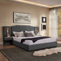 King Size Upholstered Velvet Fabric Bed With Buttons Around And Bedside Table