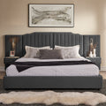King Size Velvet Upholstered Bed With Nightstand