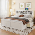 King Size Wood Platform Bed With Multi Storage Headboard Usb Charging And Drawers