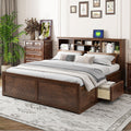 King Size Wood Platform Bed With Multi Storage Headboard Usb And Drawers