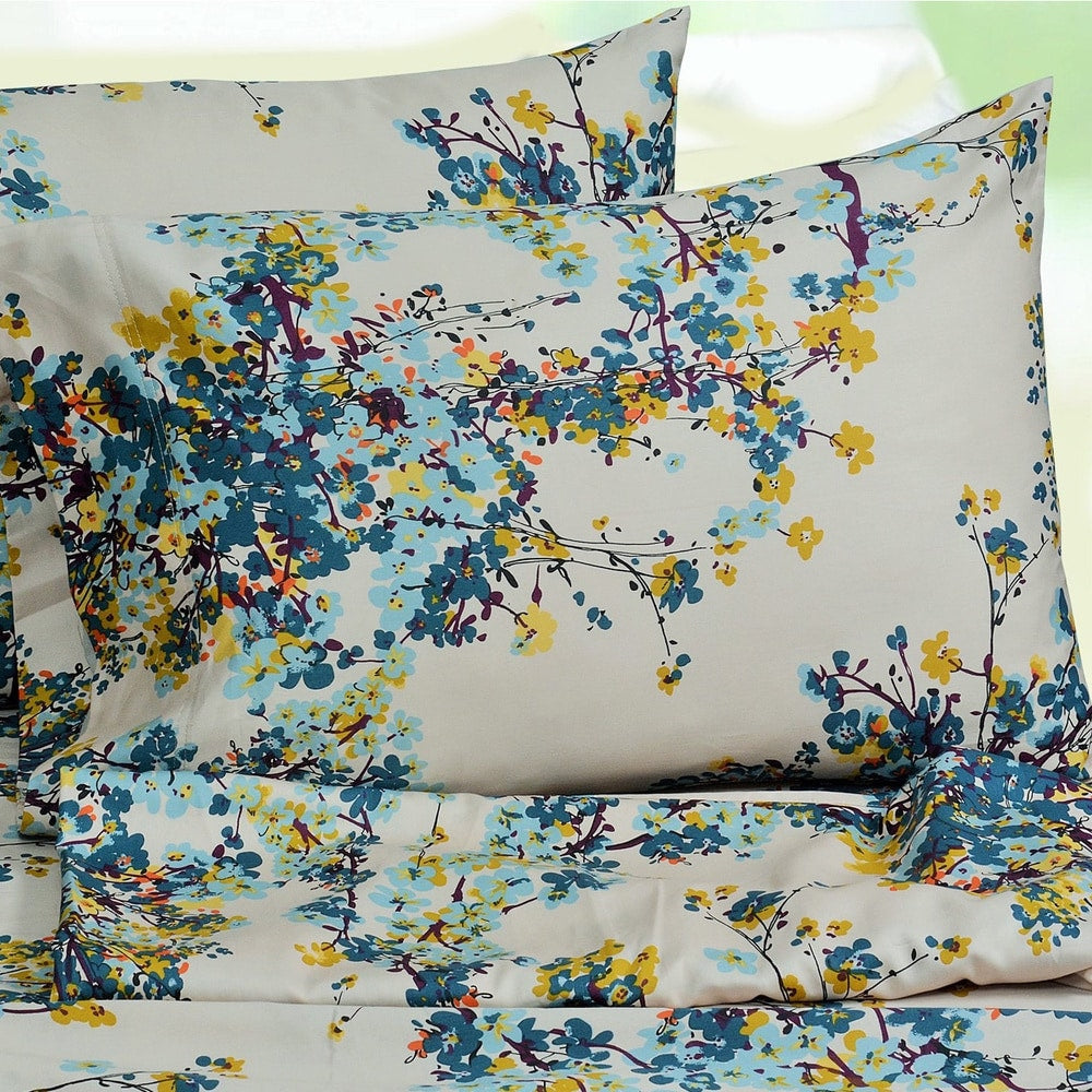 Tribeca Living Casablanca Floral Printed Deep Pocket Sheet Set