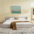 King Upholstered Bed Frame With Plush Chenille Fabric Solid Headboard