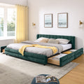 King Upholstered Bed Frame With Storage Drawer Thick Padded Headboard Solid Frame In Chenille Fabric