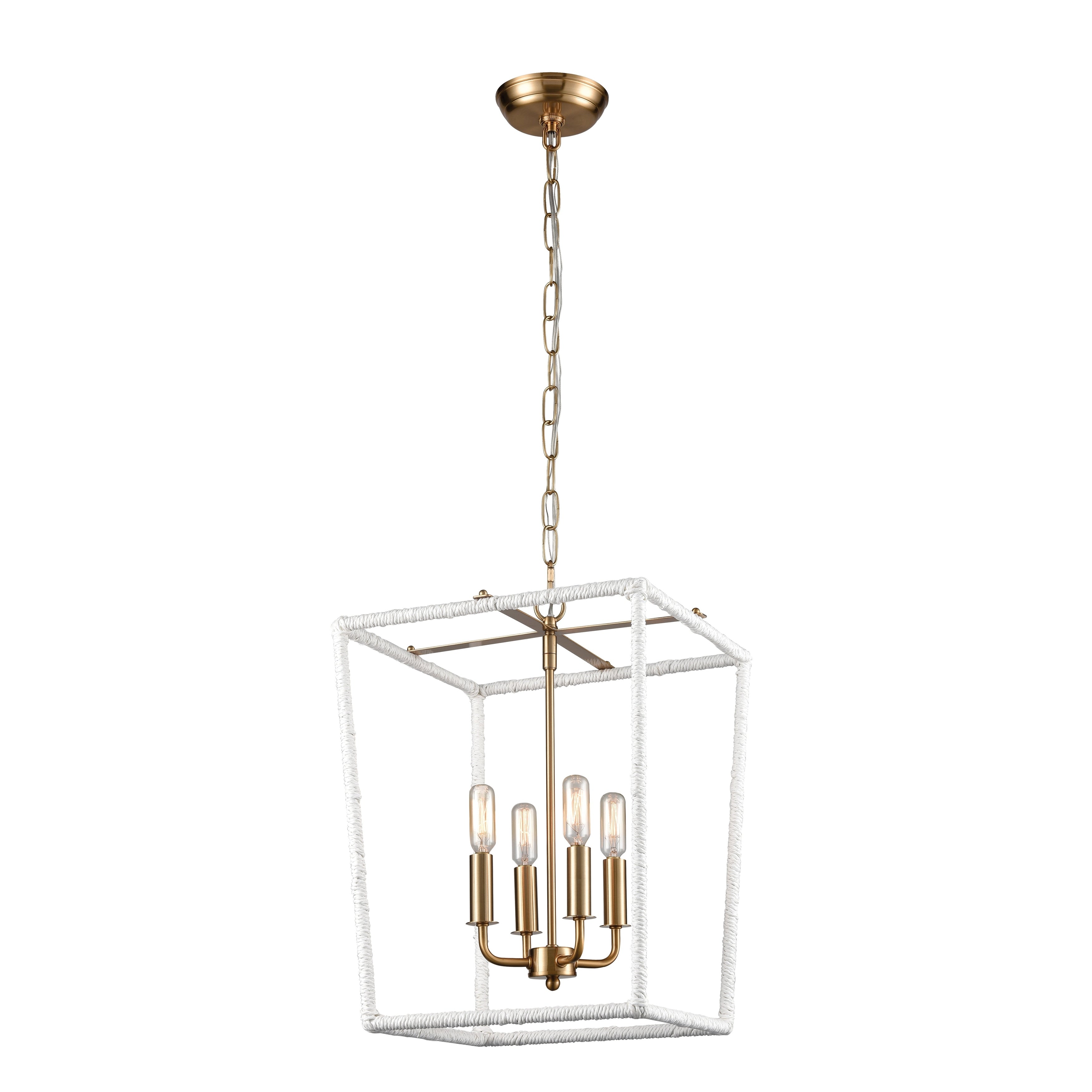 Kingdom 14 Inch Wide 4 Light Pendant In Aged Brass With White