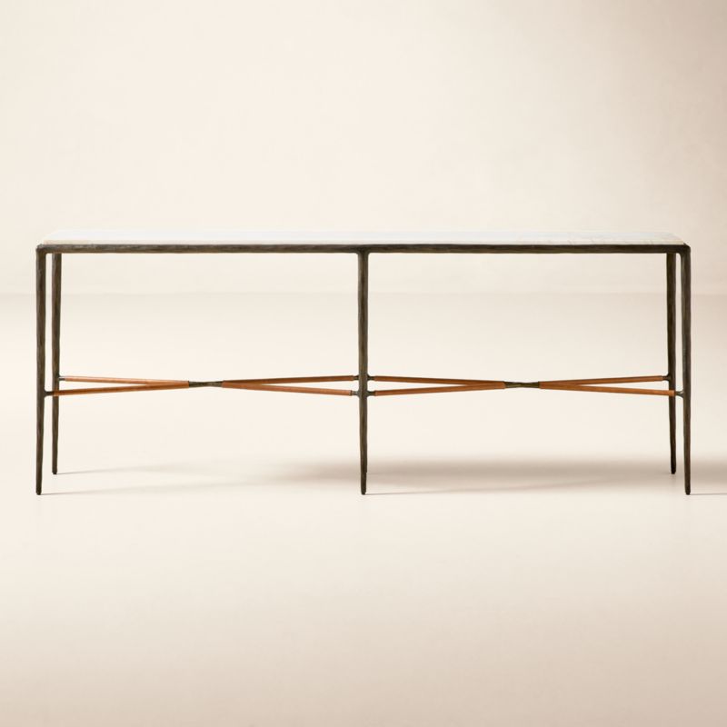 Kingsley 46in White Marble and Cast Metal Square Coffee Table by Todd Snyder