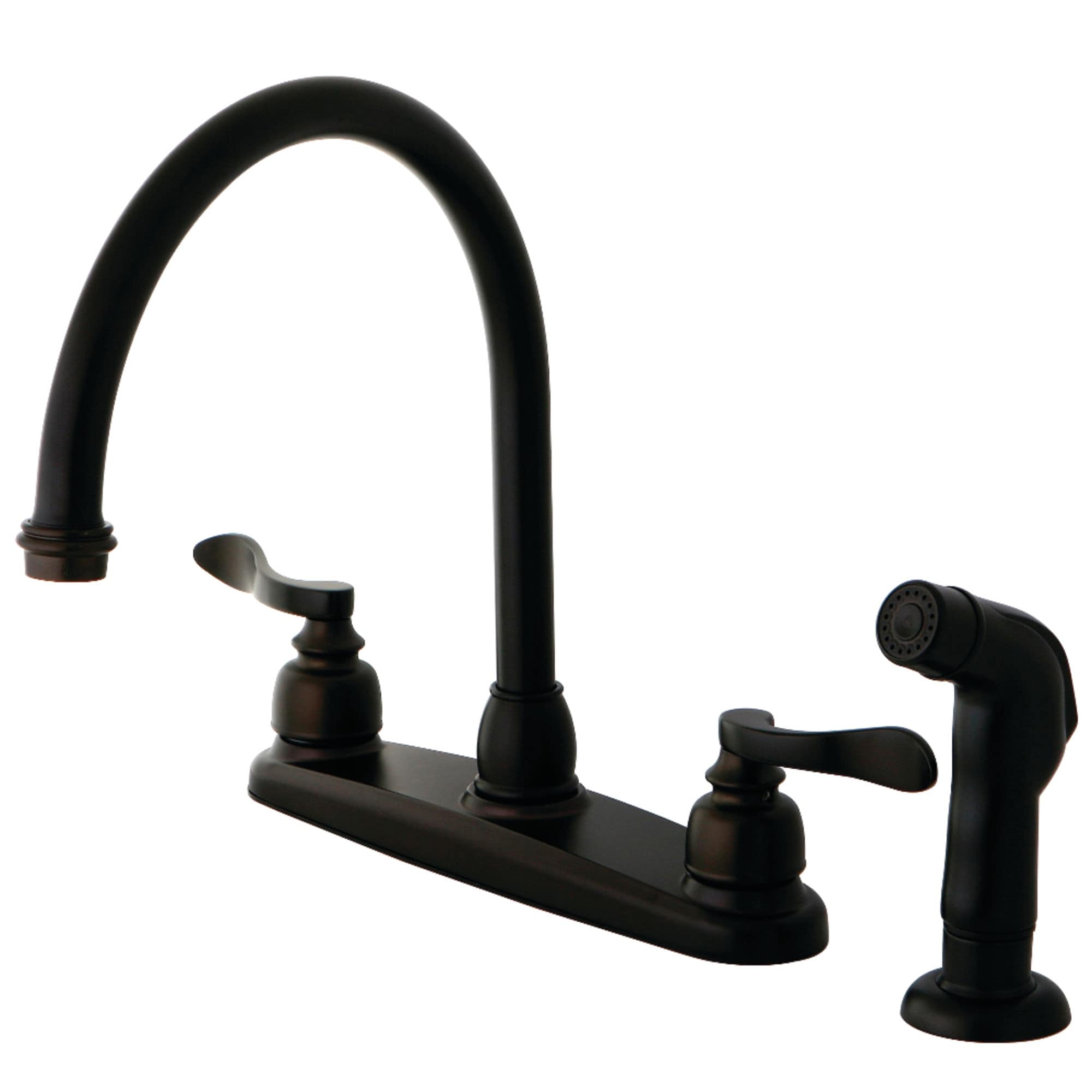 Oil Rubbed Bronze Brass Two Handled Kitchen Faucet With Side Sprayer