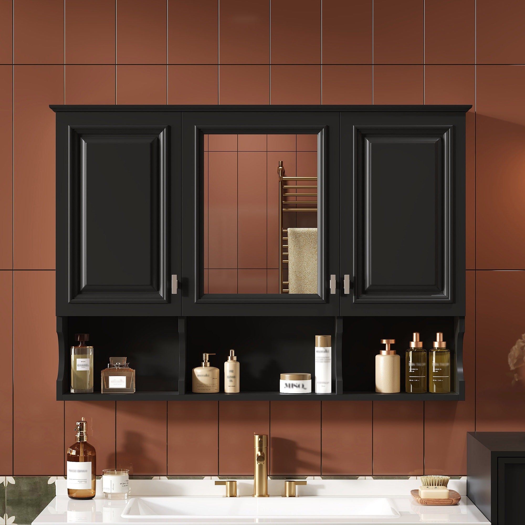Kingswell 41 Modern Wall Mounted Mirror Medicine Cabinet With Adjustable Shelves Open Storage Soft Close Doors By Gdfstudio