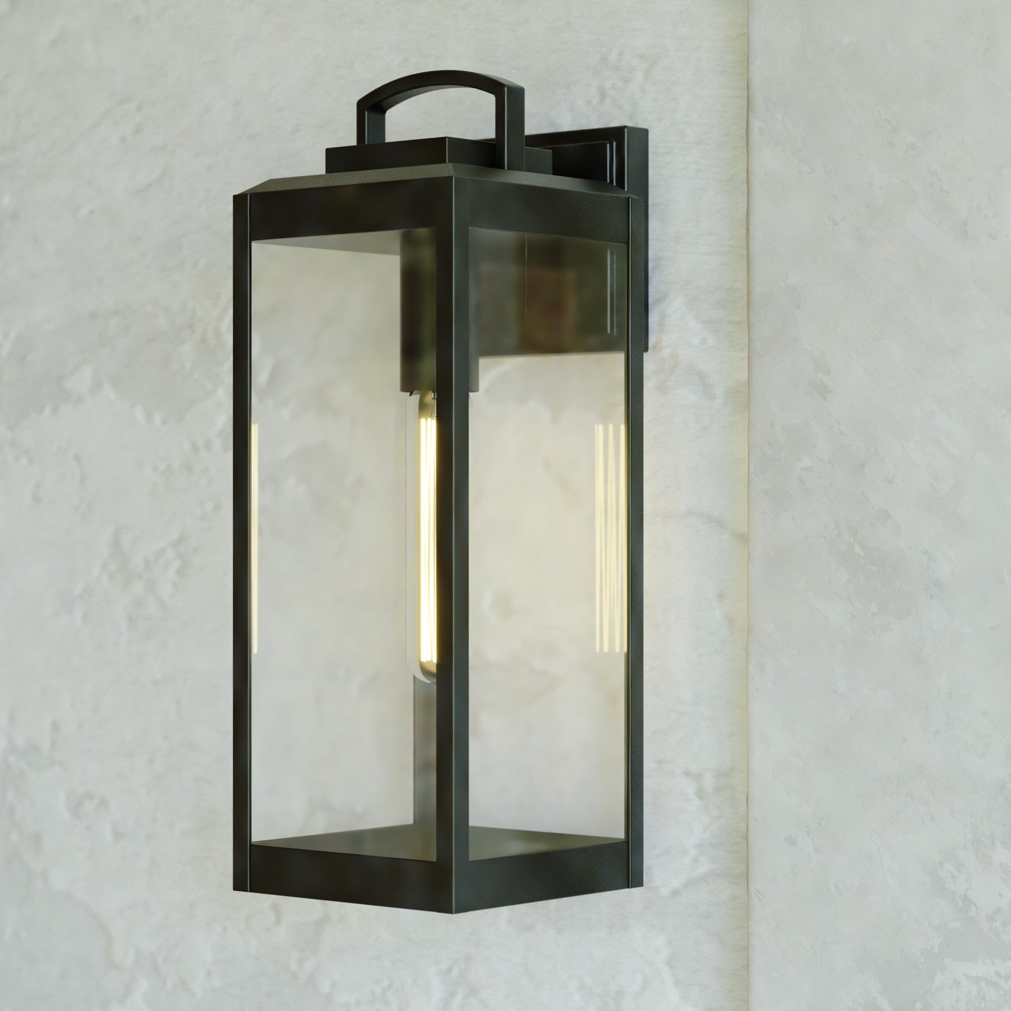 Kinzie 1 Light Dusk To Dawn Black Outdoor Wall Lantern Clear Glass