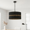Kira 3 Light Rattan Rope Drum Pendant Coastal Boho Handwoven 18 Wide