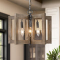 Industrial Mini Antique Wood Chandelier 5 Lights Hanging Ceiling Pendant For Kitchen L 14.2 X W 14.2 X H 11.4