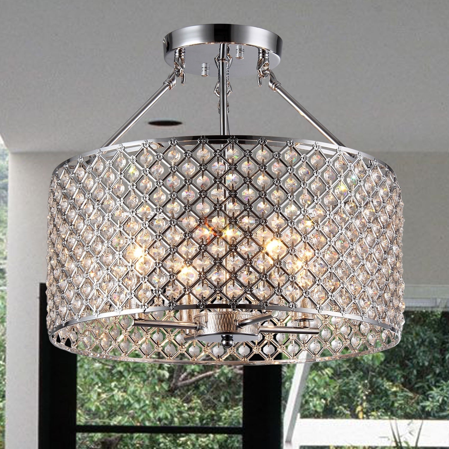 Kirsten Crystal Semi Flush Mount Silver