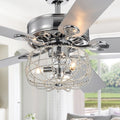 Kishel Chrome 5 Blade Lighted Ceiling Fan With Cage Chandelier 52 Inches Diameter