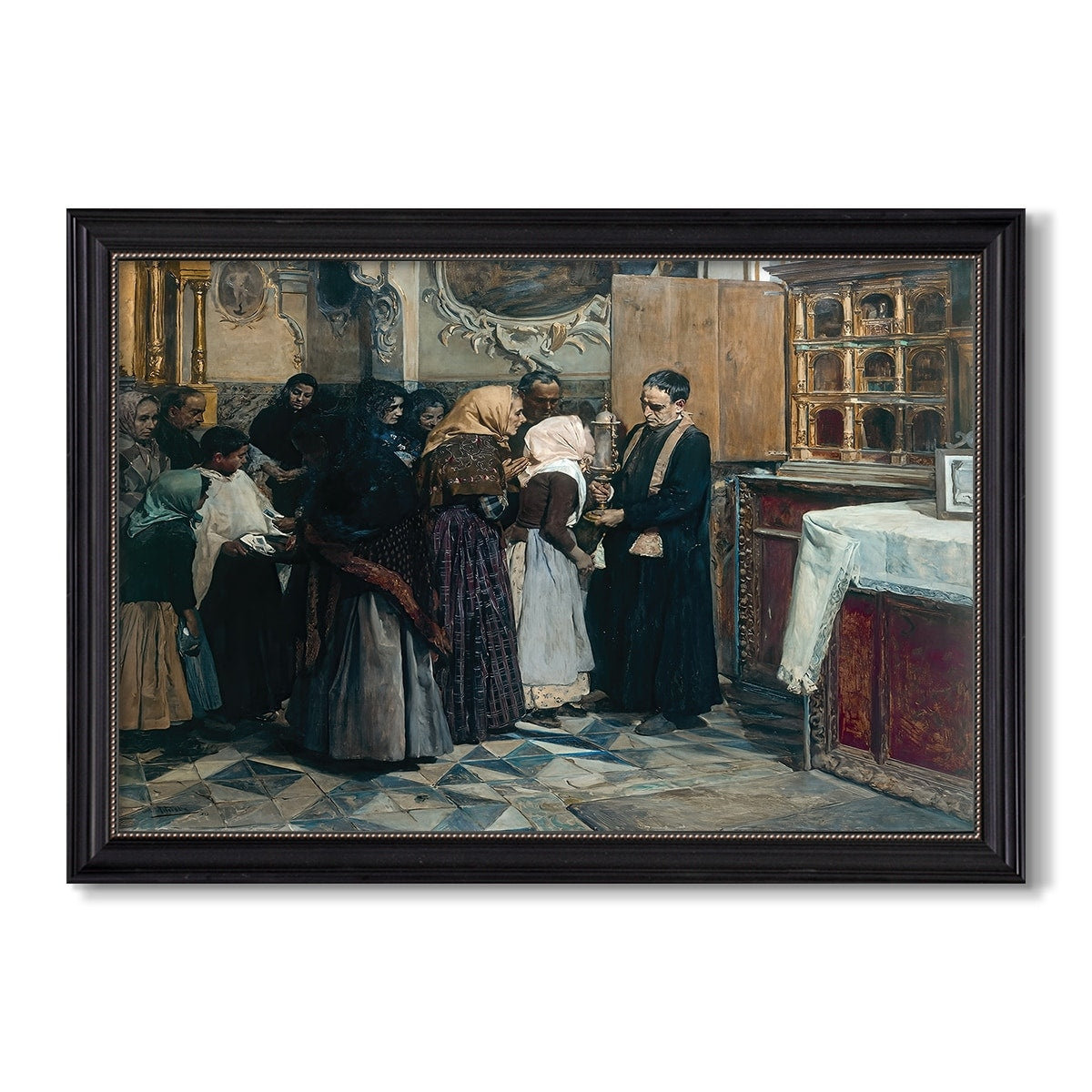Kissing The Relic 1893 Joaquin Sorolla Custom Framed Canvas