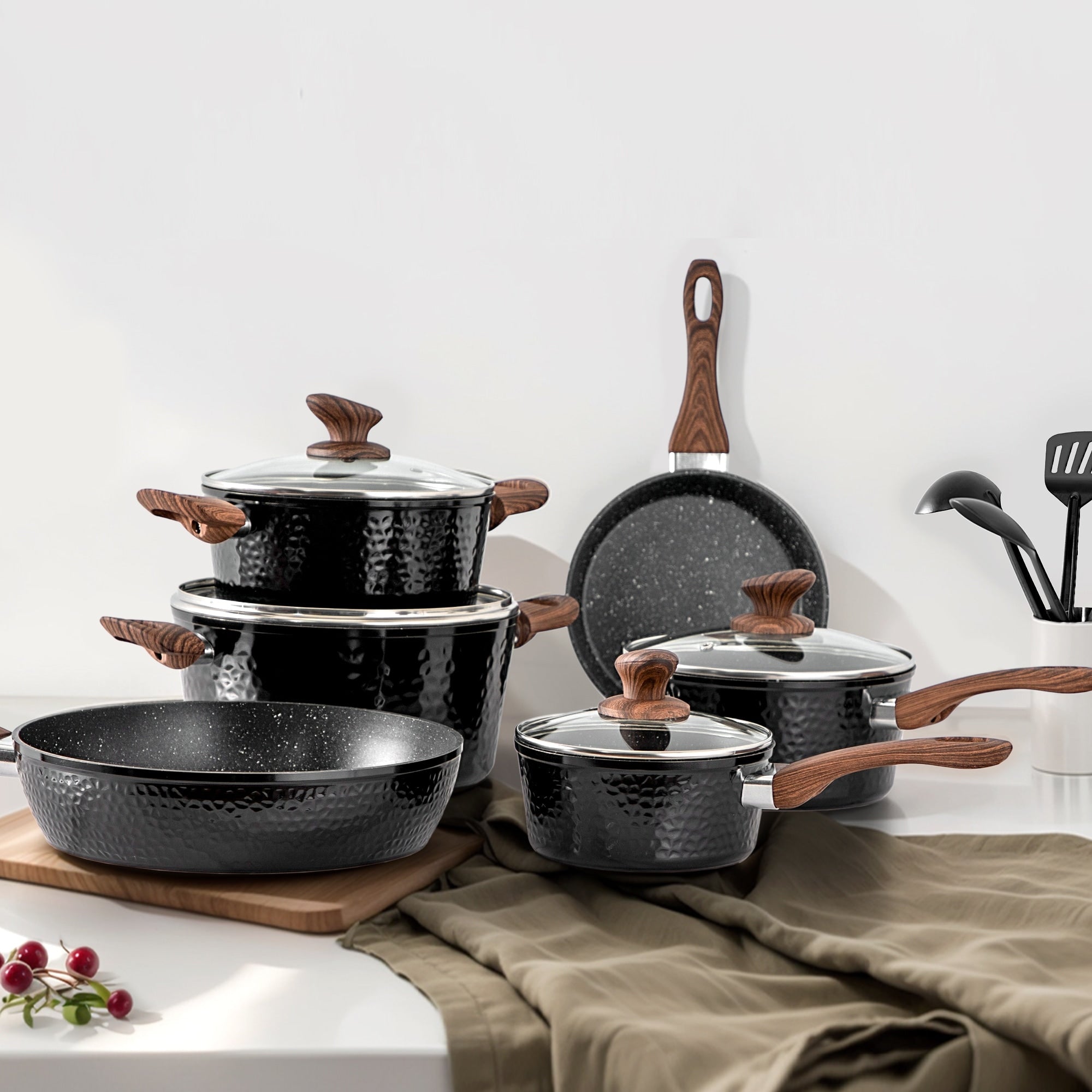 Kitchen Academy 15 Piece Nonstick Granite Coated Cookware Set Suitable For All Stove Including Induction