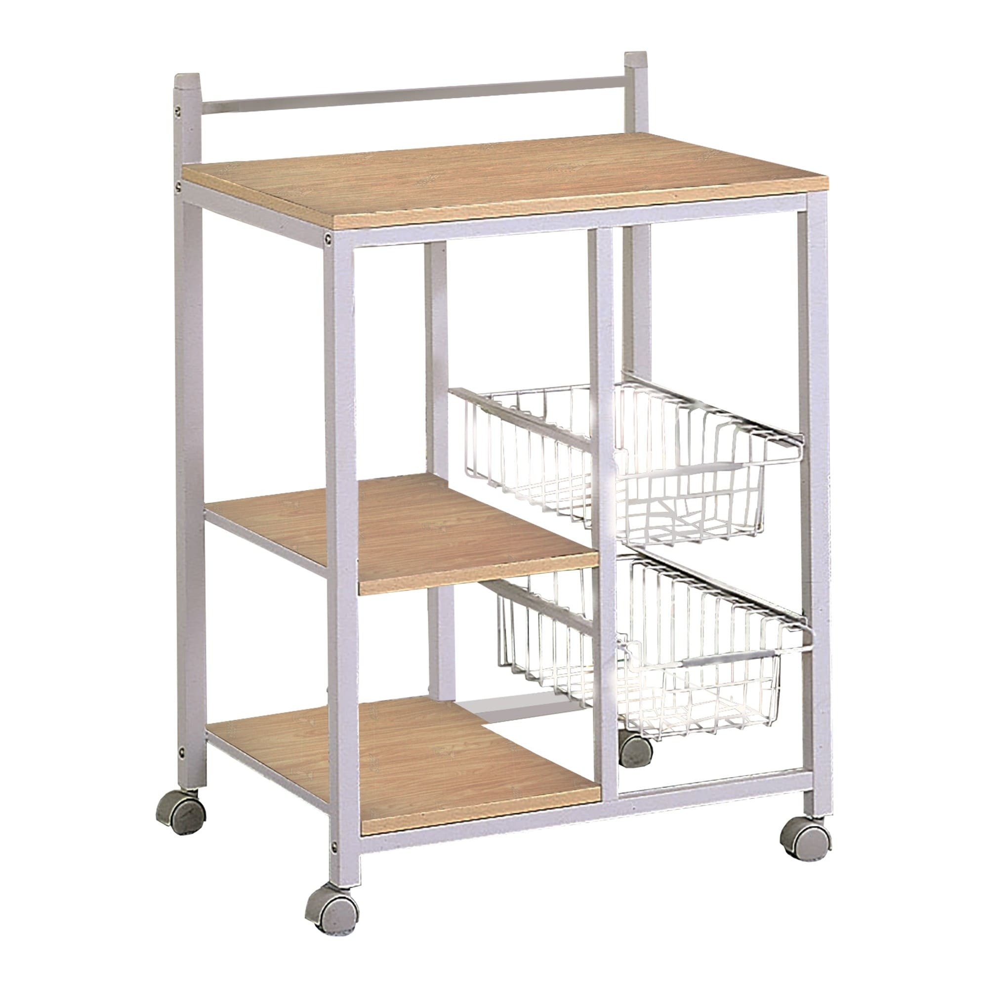 Kitchen Cart With 3 Shelves 2 Storage Compartments Brown And White