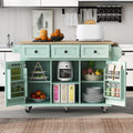 Kitchen Cart With Rubber Wood Drop Leaf Countertop Storage Cabinet 3 Drawers 5 Wheels