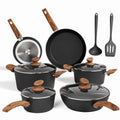Kitchen Academy 12 Piece Nonstick Granite Coated Cookware Set Bakelite Handle With Wood Effect Soft Touch
