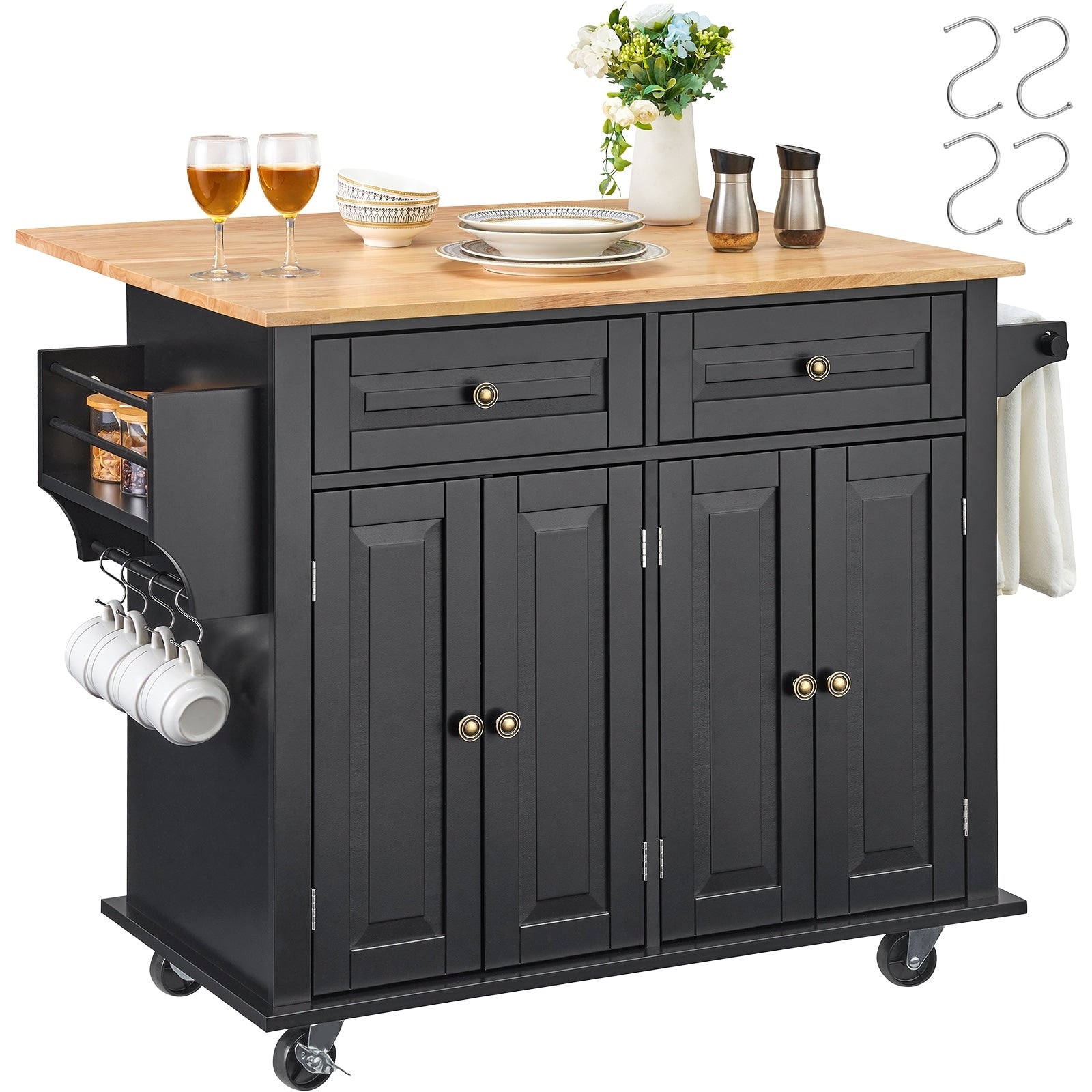 Kitchen Island Cart Rolling Storage Cabinet On Wheel With Drop Leaf Drawer Shelves