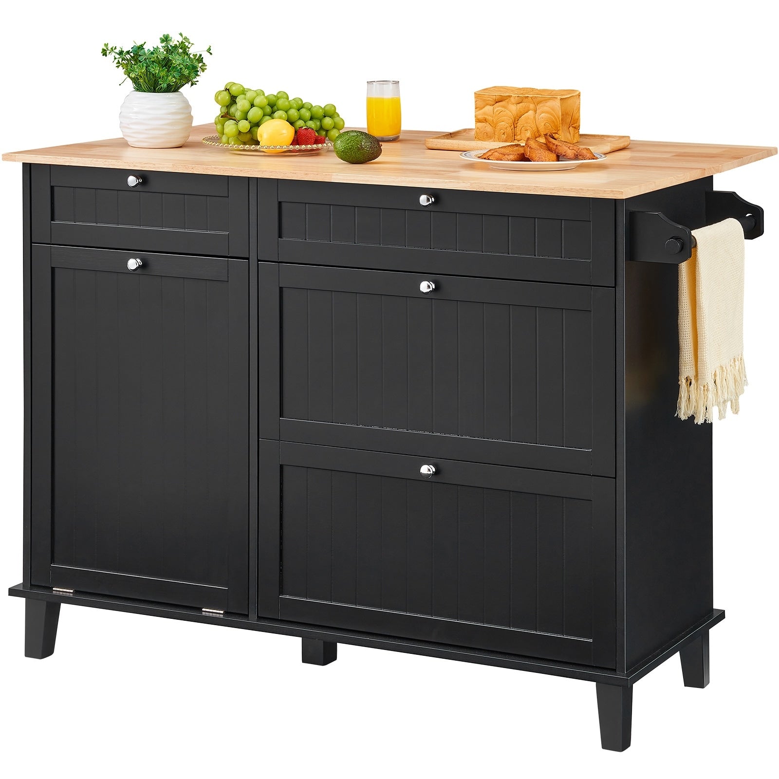 Kitchen Island Cart Storage Cabinet Serving With Drop Leaf Drawer Trash Cabinet