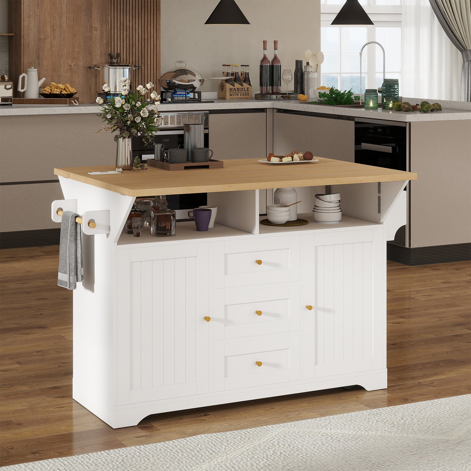 Kitchen Island Cart On 5 Wheels With Extendable Table Mobile Kitchen Storage Cabinet Rolling Island With Us Standard Outlet