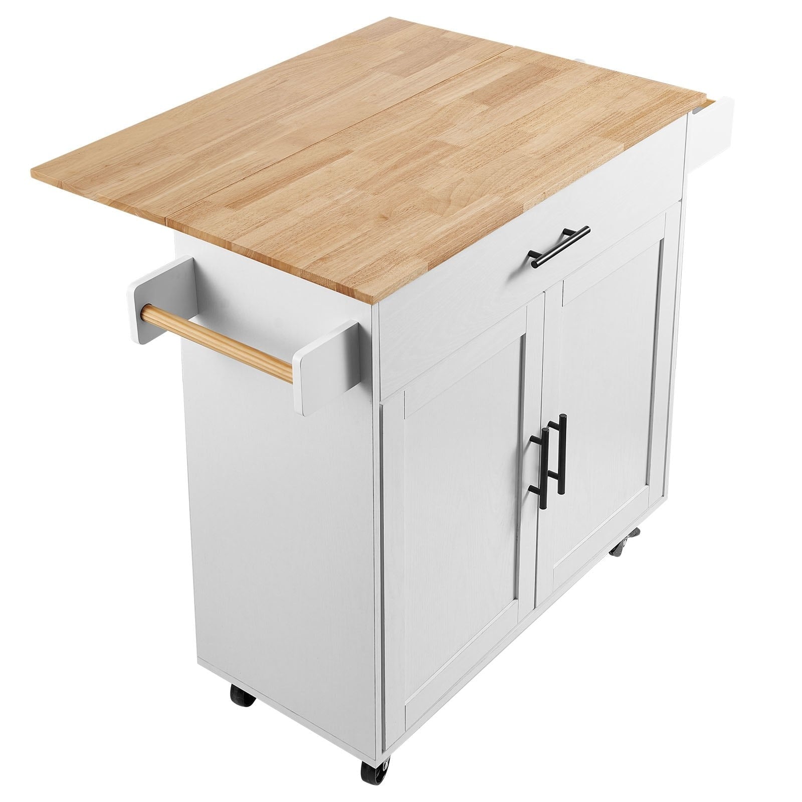 Kitchen Island Cart With Solid Wood Top Spice Rack Towel Rack Drop Leaf Drawer