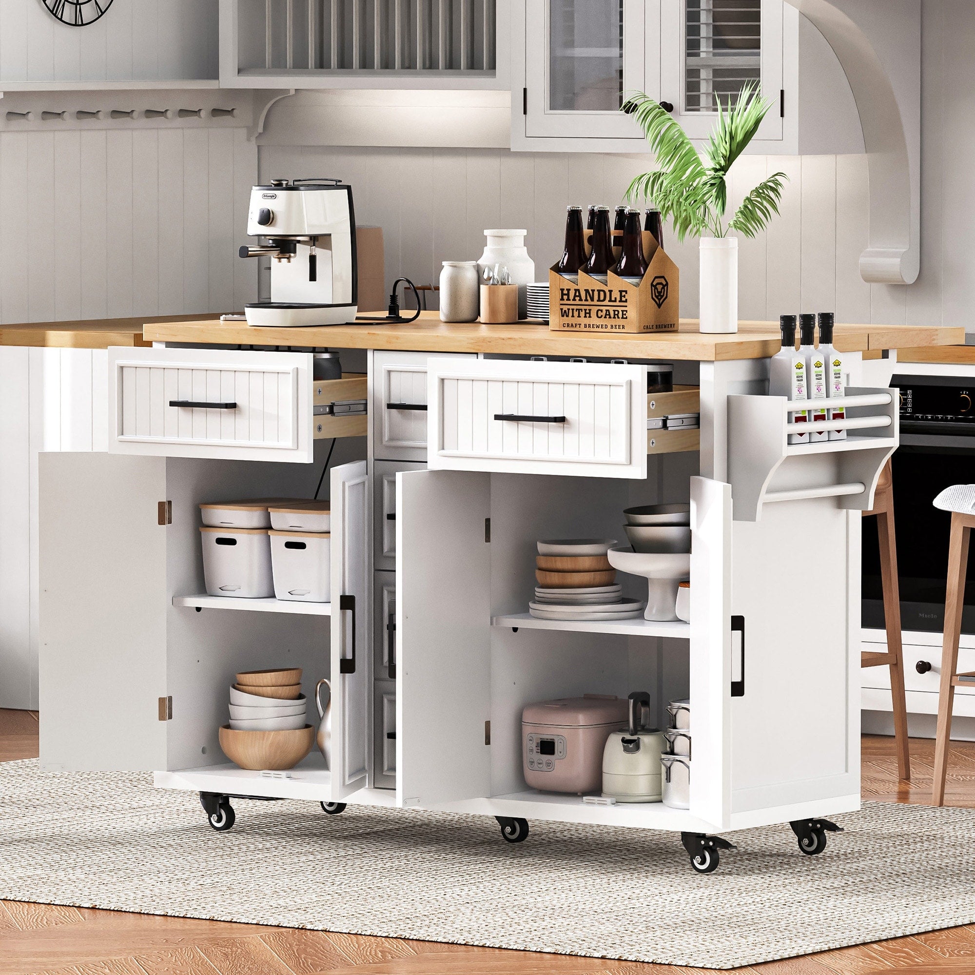 Kitchen Island With 5 Drawers Charging Station Rolling Kitchen Cart With Drop Leaf Storage Cabinets