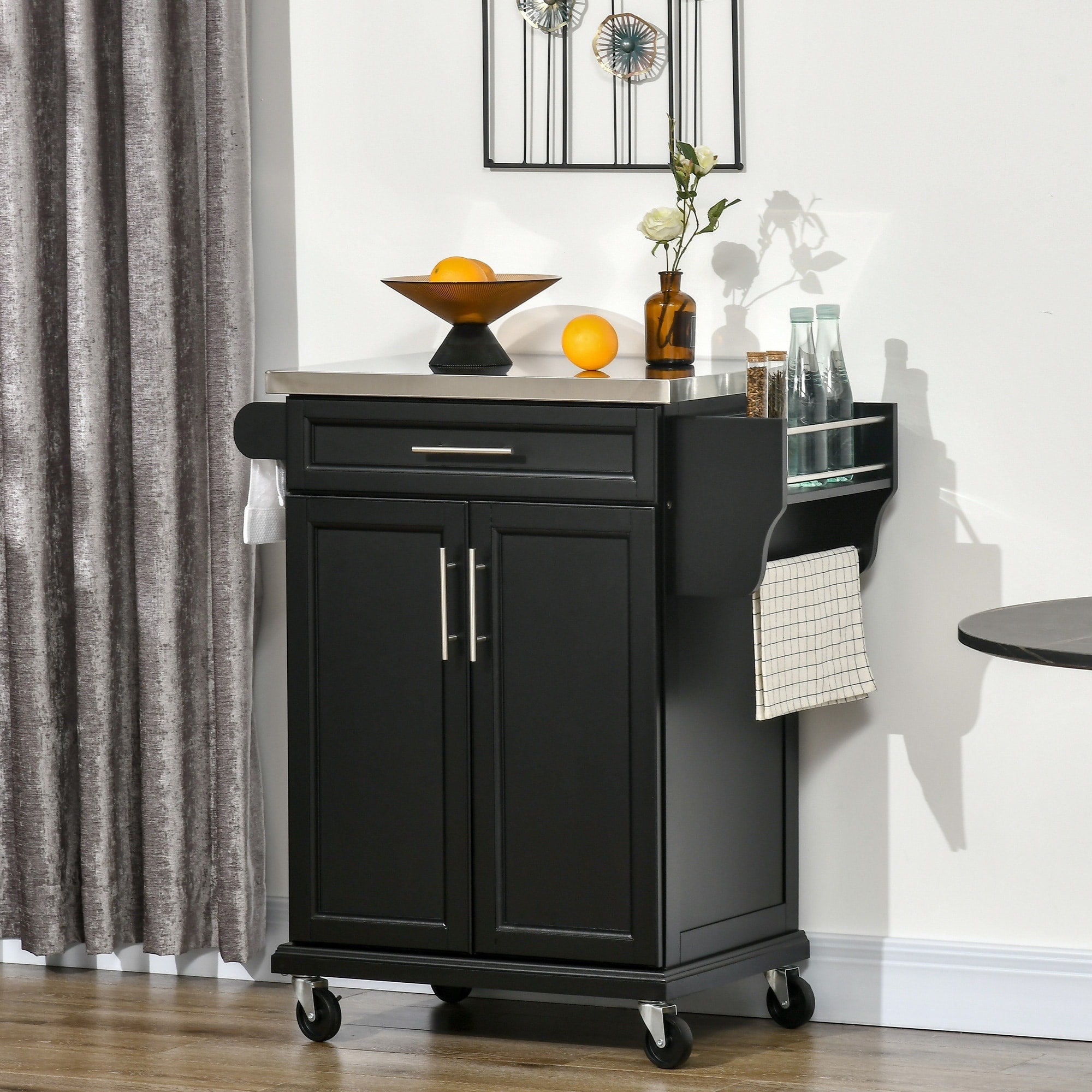 Kitchen Island With Drawer Cabinet Rolling Kitchen Cart Mobile Kitchen Island With 4 Wheels Towel Rack