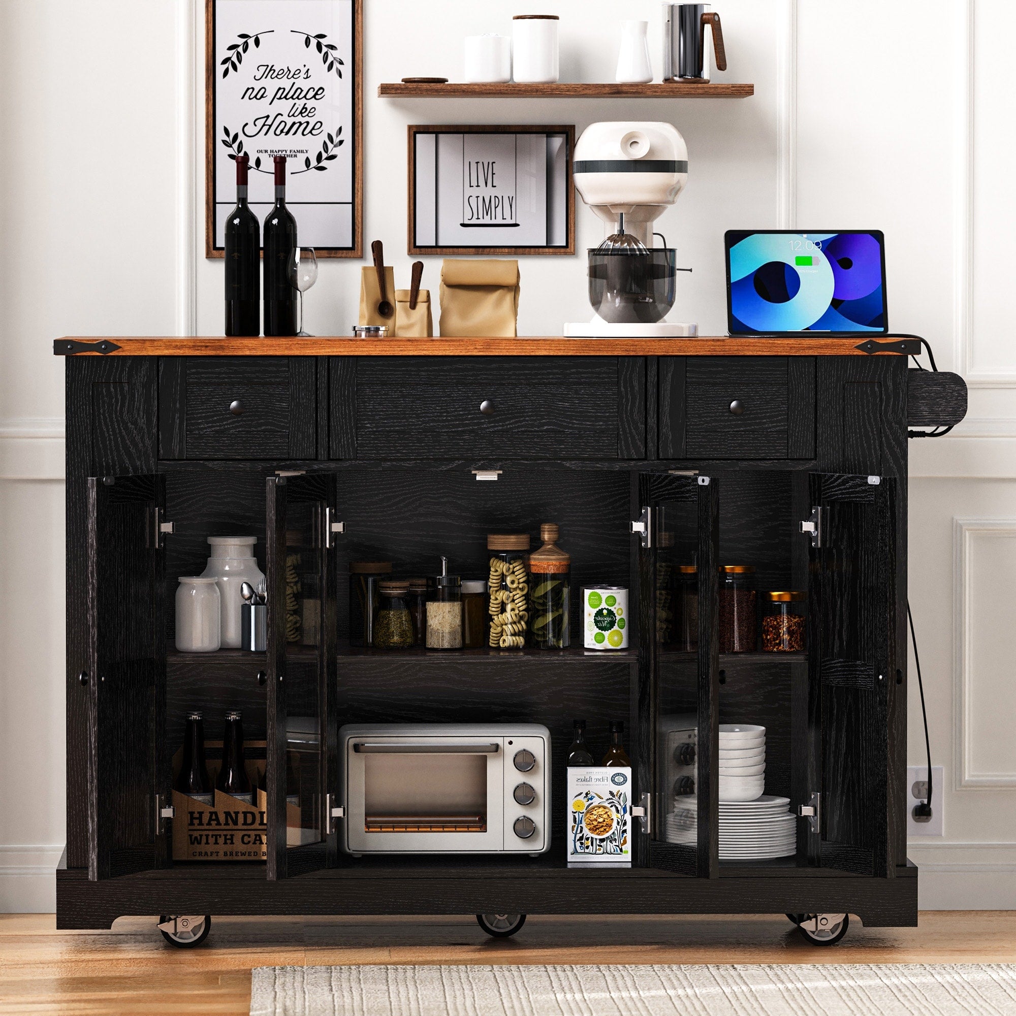 Kitchen Island With Power Outlet Rolling Kitchen Cart On Wheels With Drop Leaf 3 Drawers For Dining Room