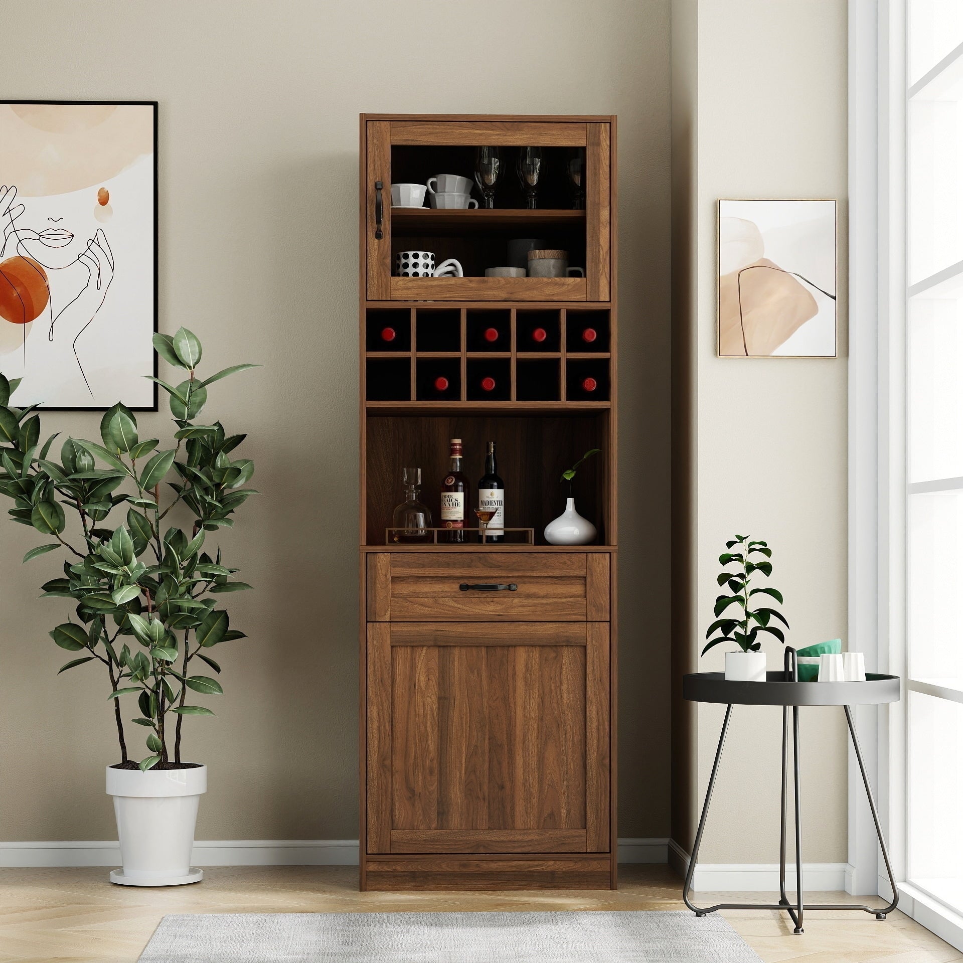 Kitchen Pantry Cabinet With Multi Functional Pull Out Multi Tier Storage Shelf Farmhouse Storage Cabinet With Glass Doors