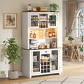 Kitchen Pantry Cabinet With Led Light Built In Power Usb Outlets Kitchen Hutch Cabinet With Doors Wine Rack Shelves
