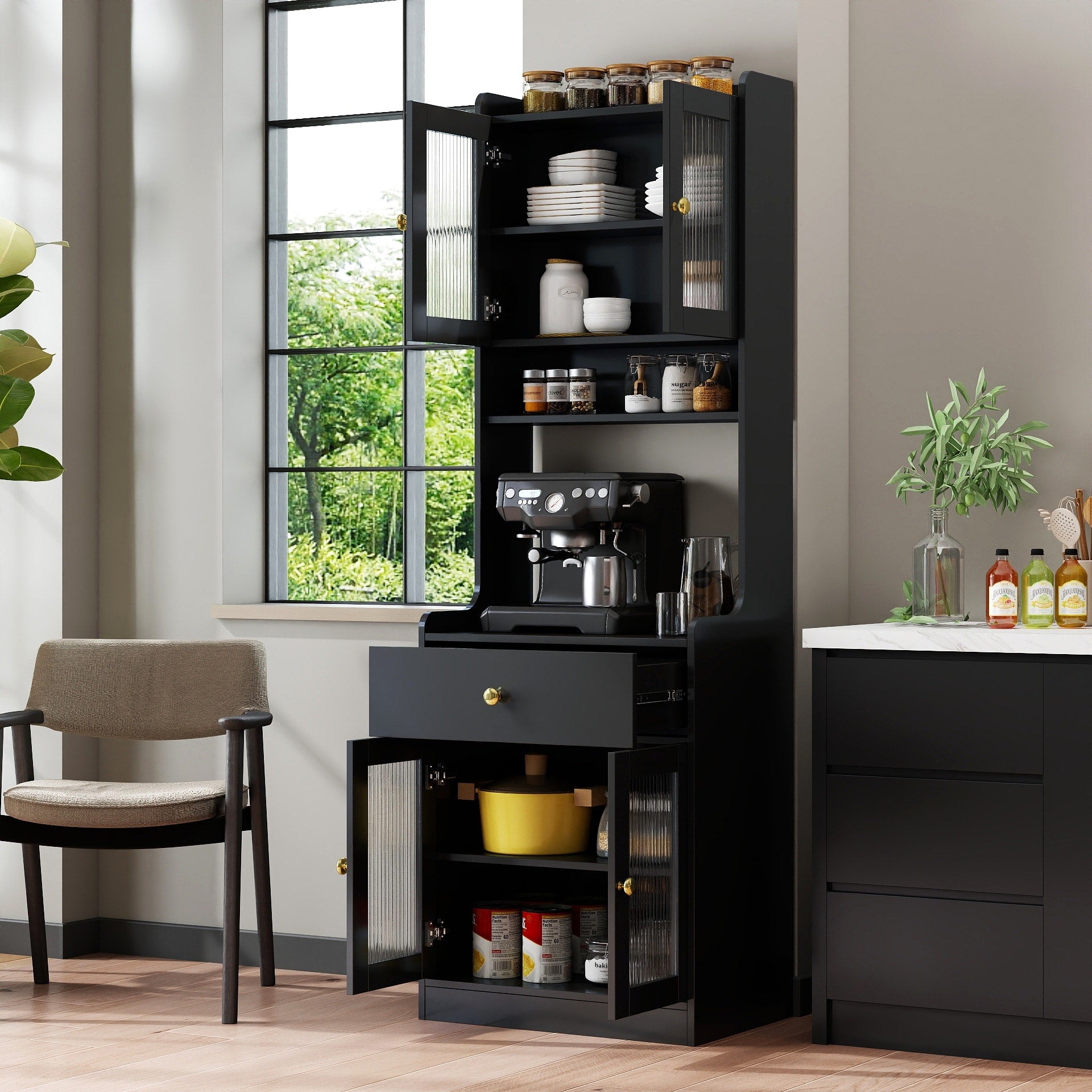 Kitchen Pantry Hutch Storage Cabinet Farmhouse Buffet Cabinet With Microwave Stand Freestanding Buffet Sideboard Bar Cabinet