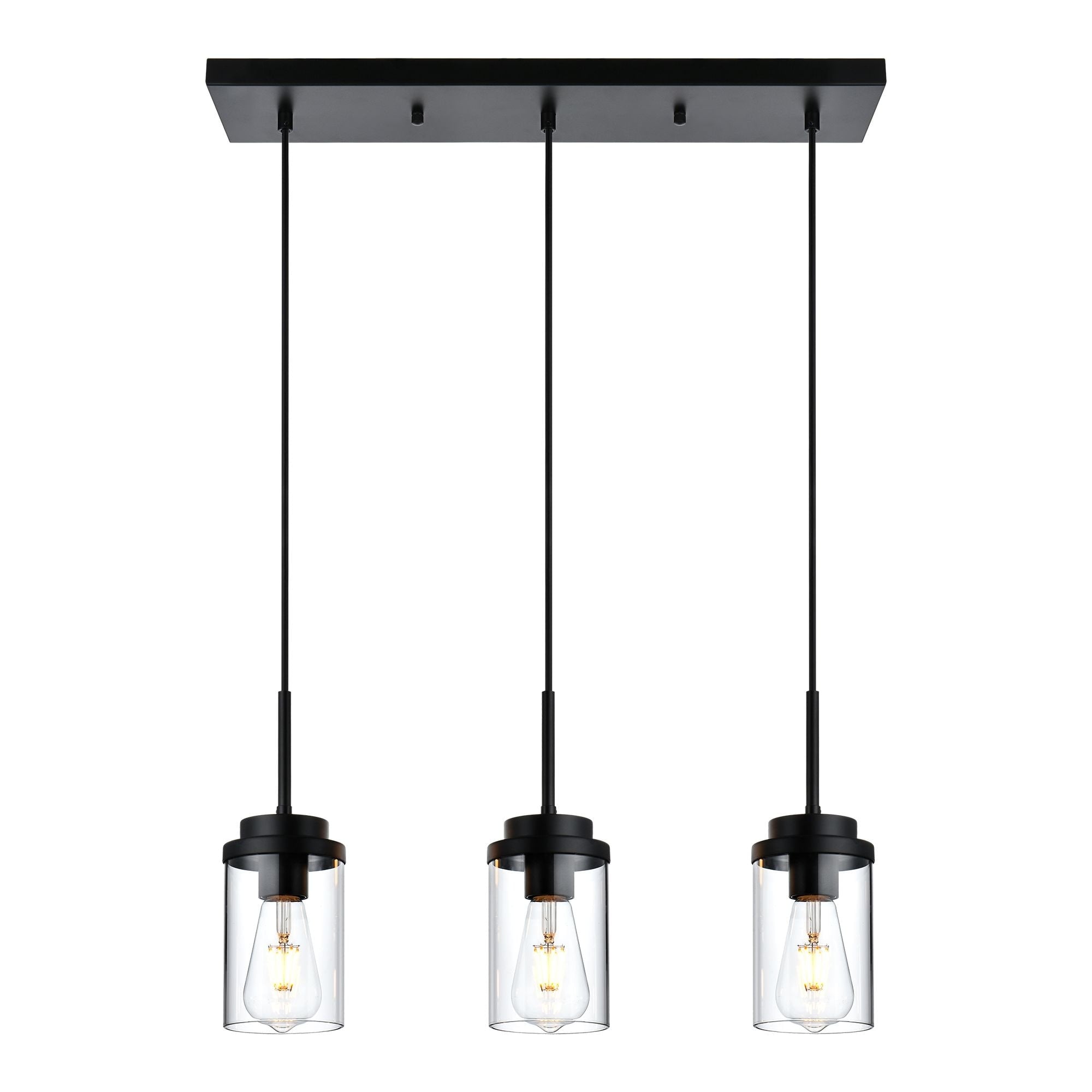 Kitchen Pendant Lighting Over Island 3 Lights Linear Chandelier Light Fixtures Ceiling Hanging Lamp With Clear Glass Shade