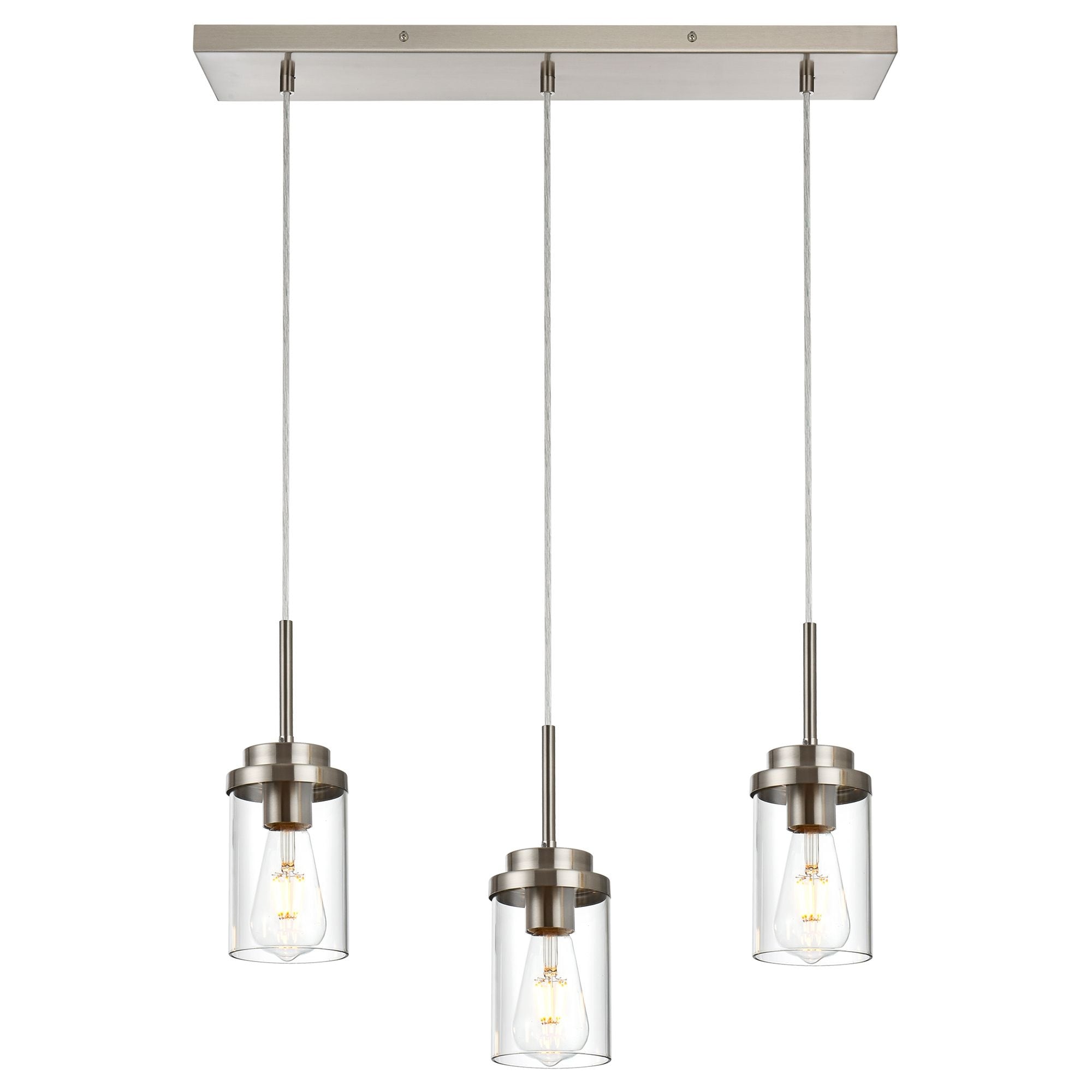 Kitchen Pendant Lighting Over Island 3 Lights Linear Chandelier Light Fixtures Ceiling Hanging Lamp With Clear Glass Shade