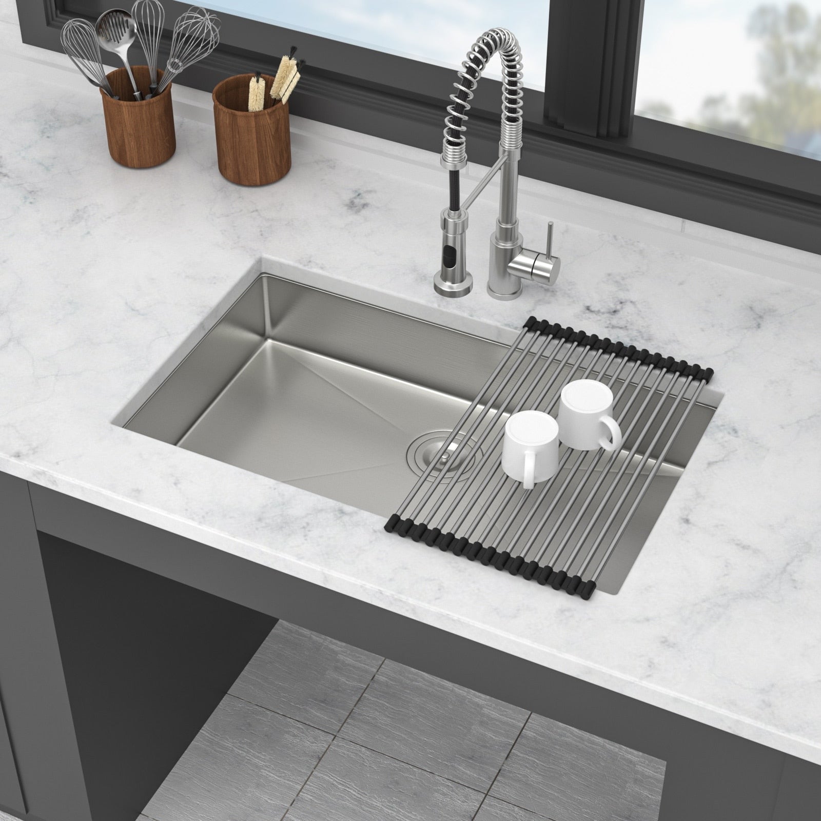 Kitchen Sink 27 Inch Undermount Sink 5.5 Inch Single Bowl 16 Gauge Stainless Steel 27X18X5.5 Inch Handmade Sinks Basin
