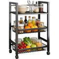 Kitchen Storage Rack With Wheels And Mesh Baskets 3 Tier Freestanding Metal Kitchen Bakers Rack Fruit Vegetable Basket