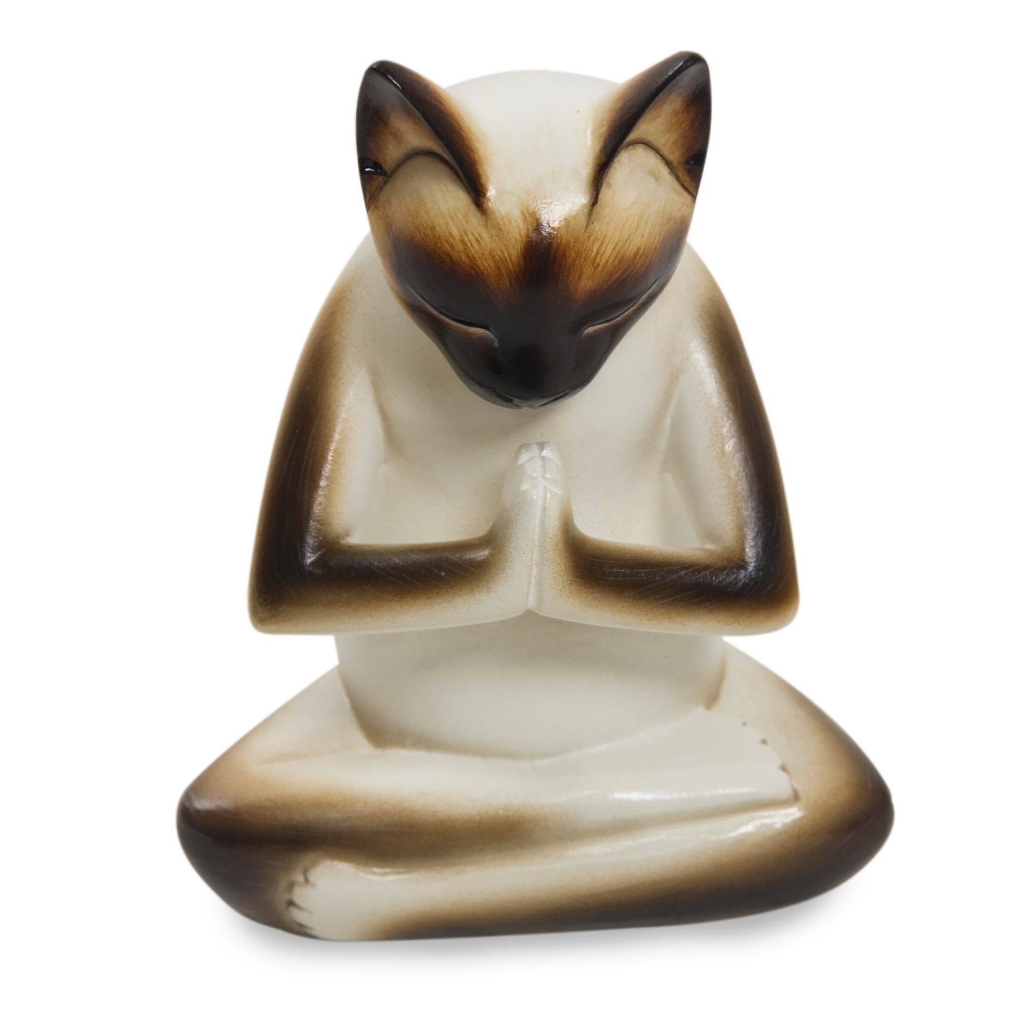 Kitty Meditates Handmade Cat Kitten Prayer Zen Buddhist White Black Feline Home Decor Desk Gift Wood