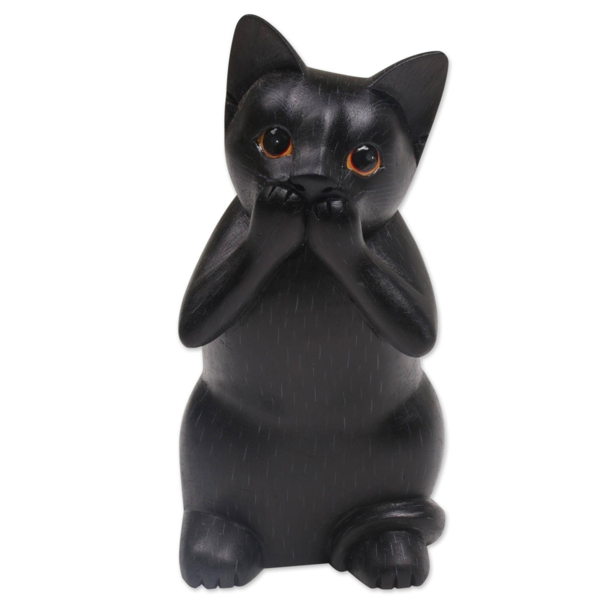 Kitty Speaks No Evil Wood Sculpture Indonesia