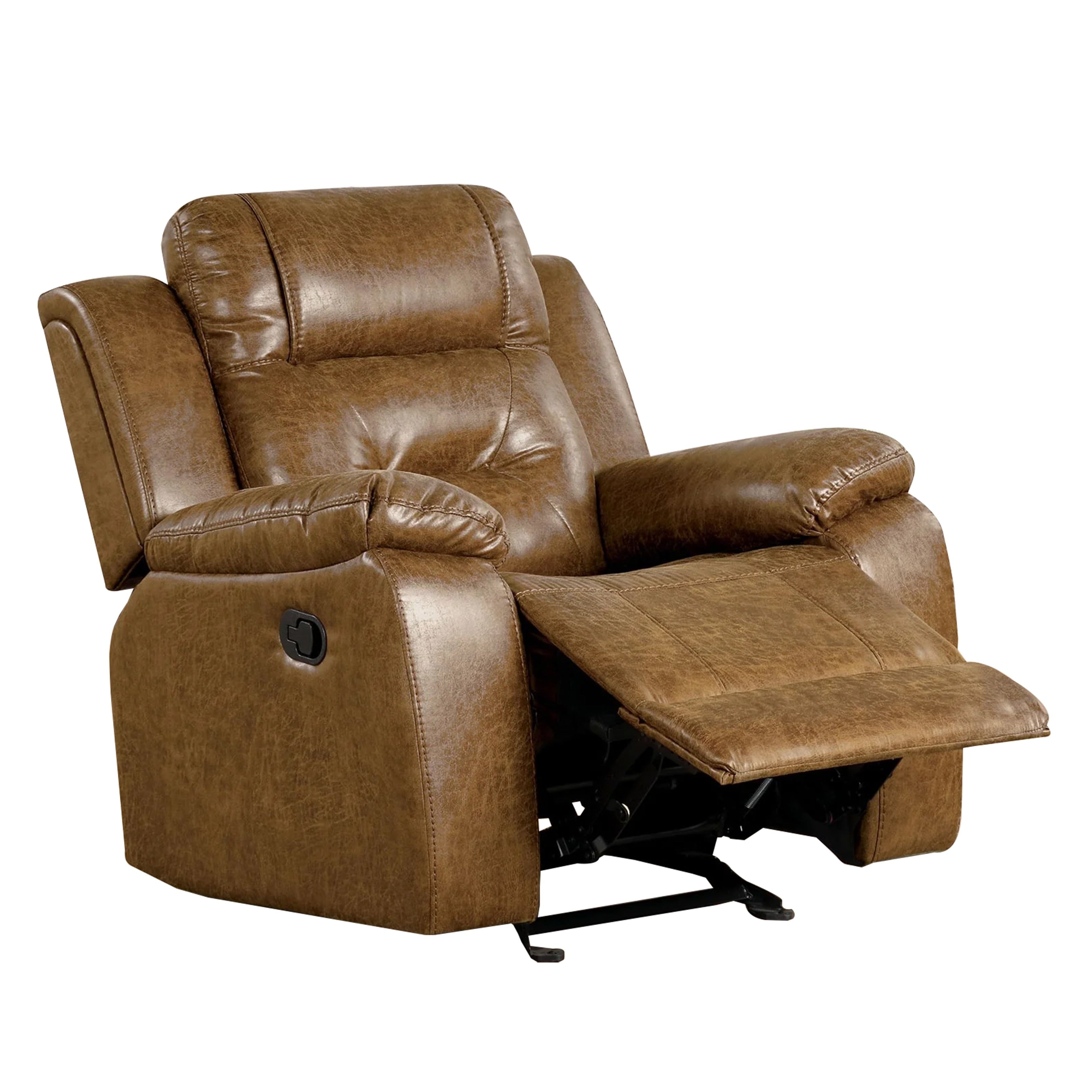 Kius Manual Recliner Chair Brown Faux Leather Pillow Top Arms