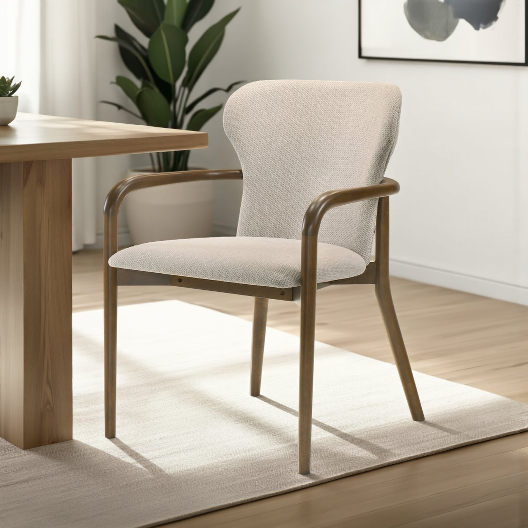Klarissa Mid Century Modern Cream Upholstered Walnut Finished Solid Wood Dining Chair