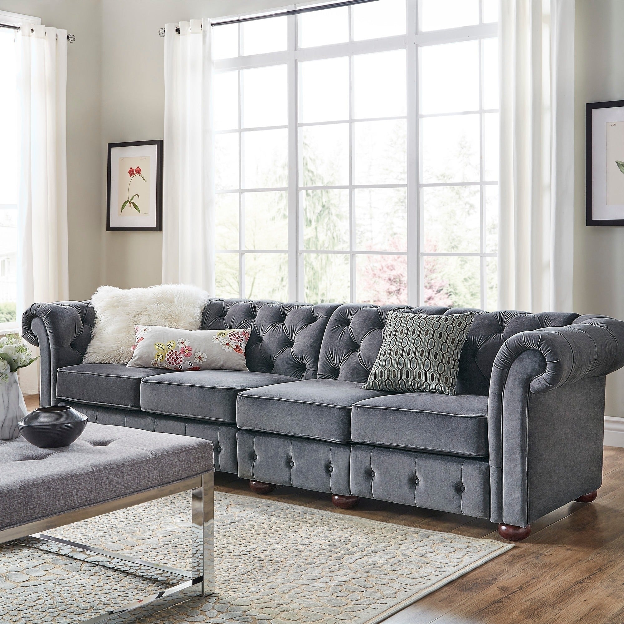 Knightsbridge Dark Grey Extra Long Tufted Chesterfield Sofa By Inspire Q Artisan