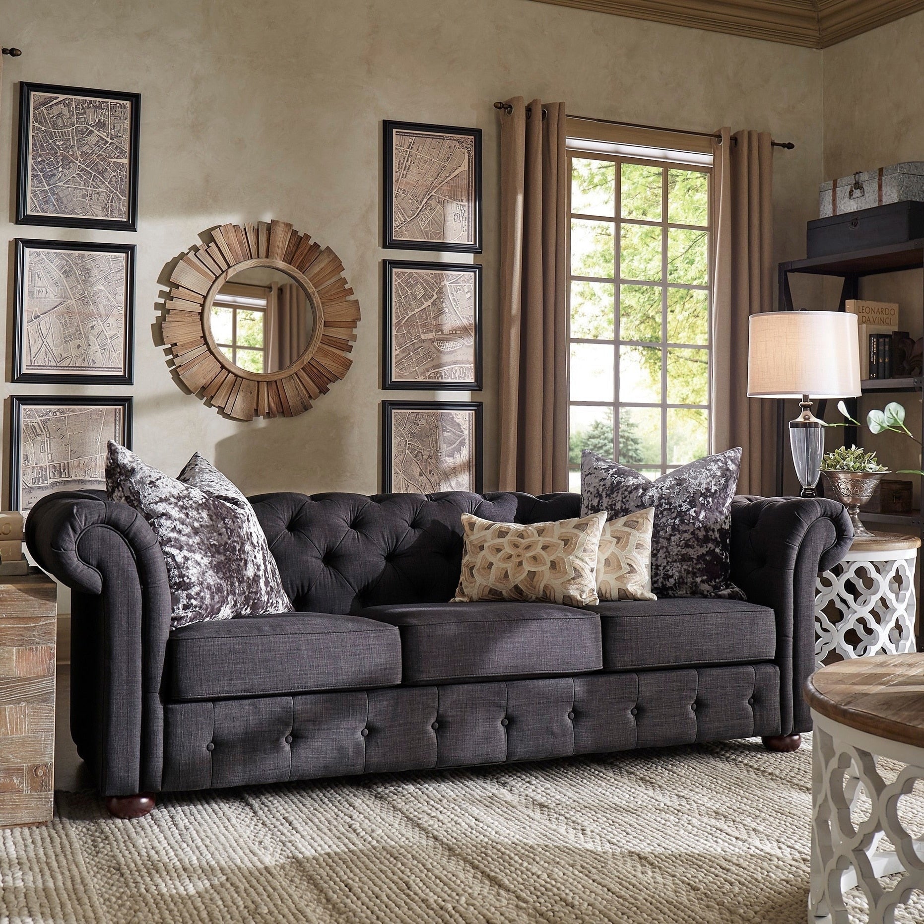 Knightsbridge Tufted Scroll Arm Chesterfield Sofa By Inspire Q Artisan 29 H X 91.25 W X 37.75 D