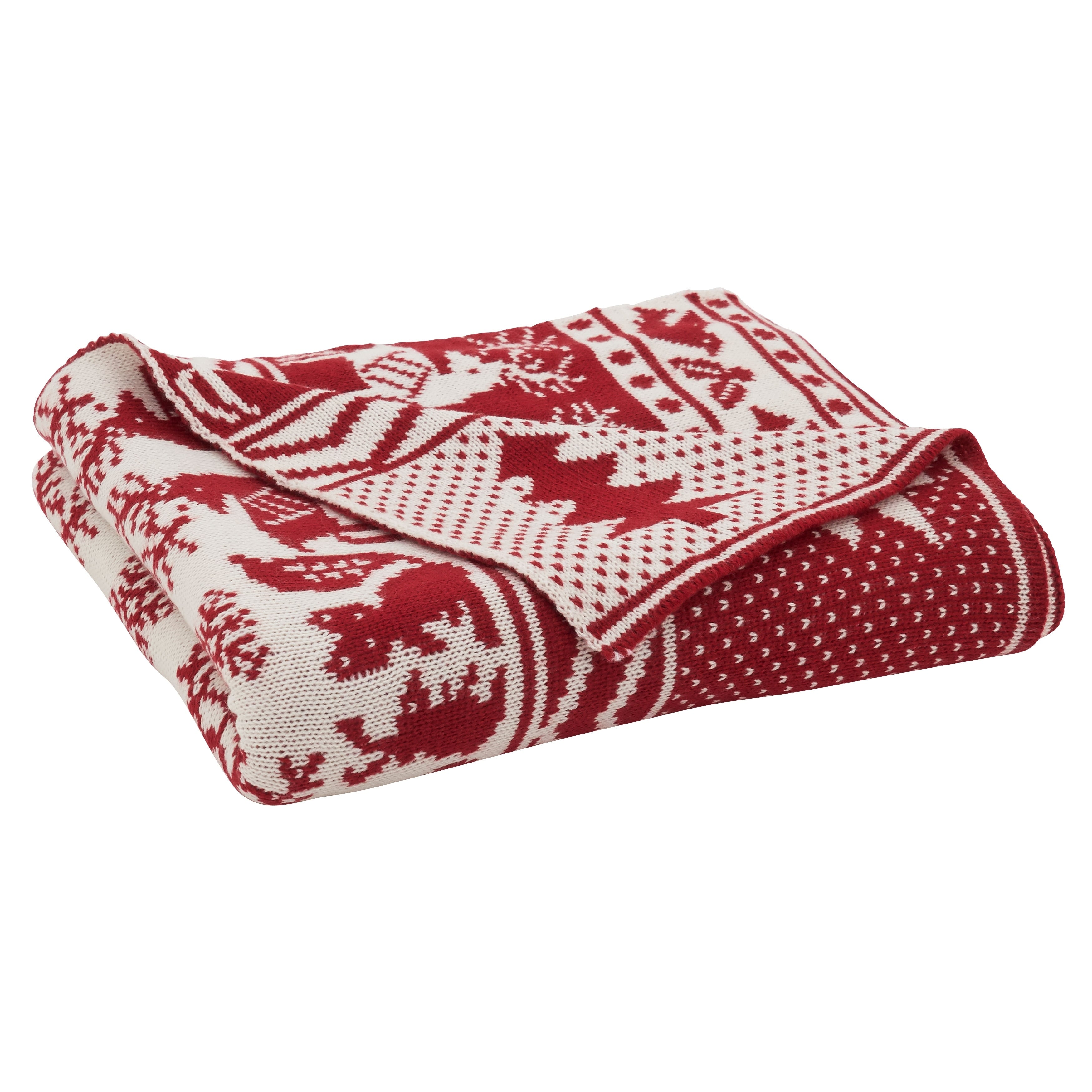 Knit Throw With Christmas Tree And Reindeer Design