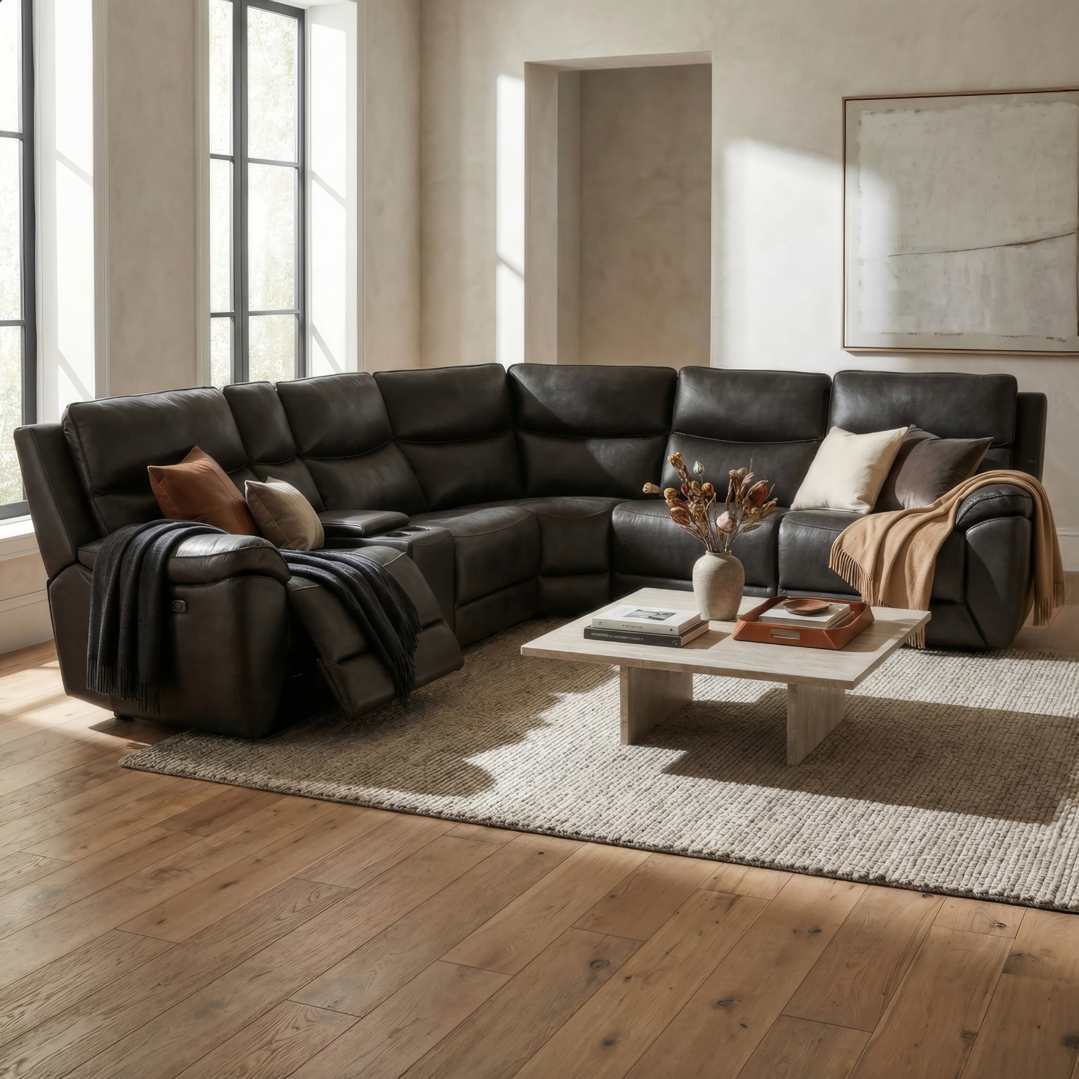 Knox 6 Piece Double Power Leather Match Sectional