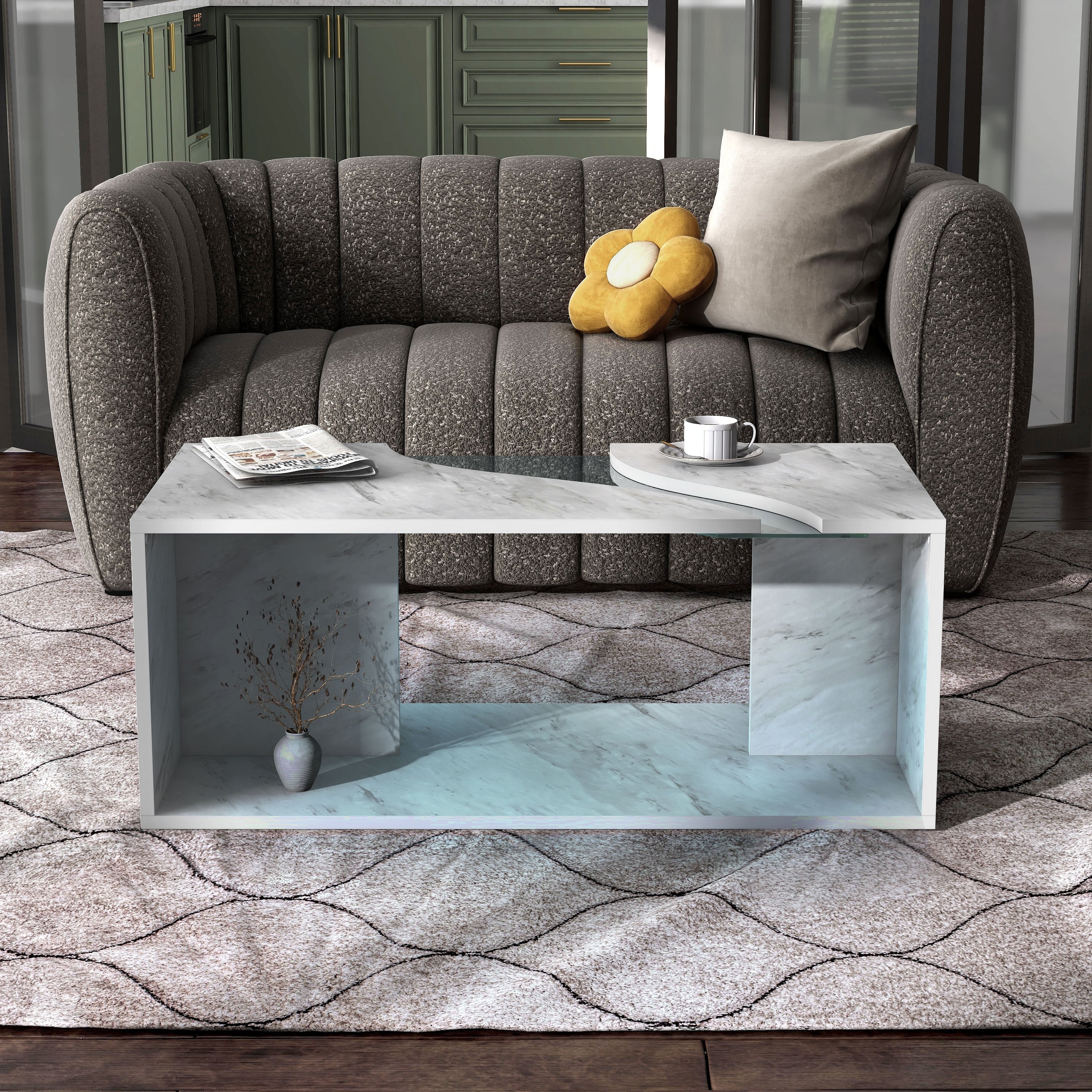 Furniture Of America Anastasia Modern White Faux Marble Open Coffee Table